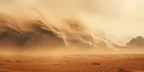 Foto op Aluminium The title could be: ."Obscured Landscape: Sandstorm in Desert Mountains". Concept Nature, Weather, Landscape, Desert, Sandstorm © Ян Заболотний