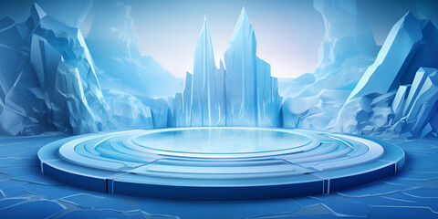 Fototapeta na wymiar A frozen waterfall in the middle of a frozen lake 
