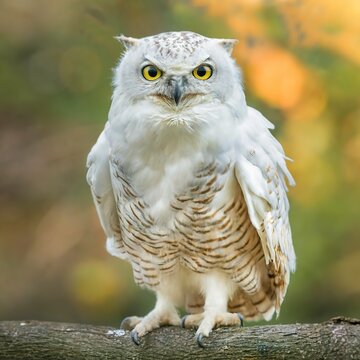 Cute fluffy white owl, beautiful Backlight, early september morning, wildlife photo