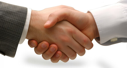 Two professionals in formal attire shaking hands, closing a deal