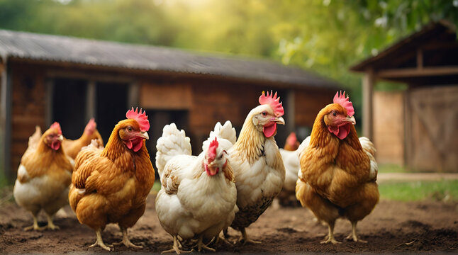 Default Chickens on traditional free range poultryfarm Creati 0. Genrative.ai 

