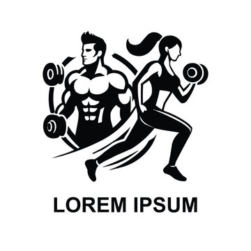 fitness logo or gym logo on white and black background