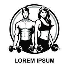 fitness logo or gym logo on white and black background