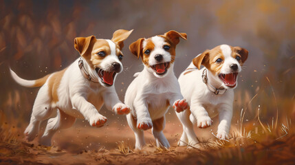 Playing Jack Russel terrier puppies - obrazy, fototapety, plakaty