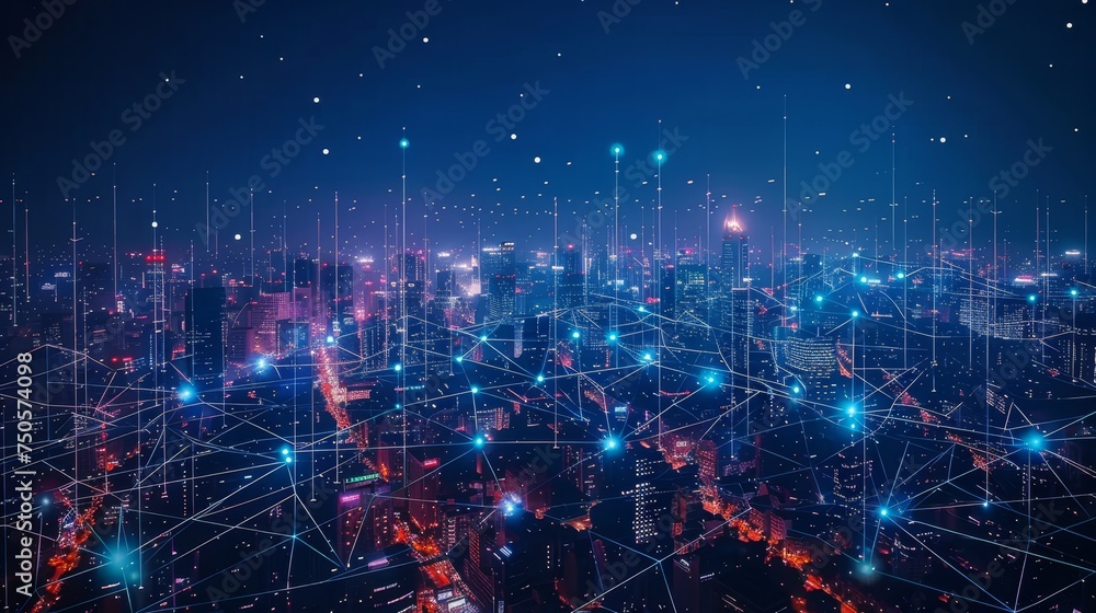 Poster future of urban connectivity as telecommunication engineers implement 5g infrastructure, redefining 
