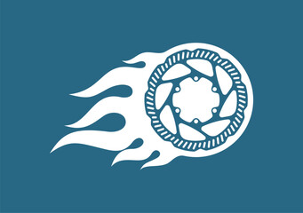 Vector disc brake burning disc. Isolated on blue background