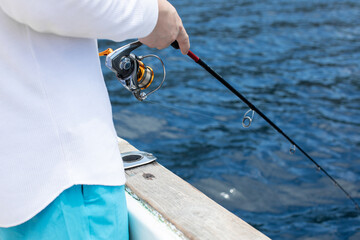 fisherman fishing in the sea, Fishing rod, spinning