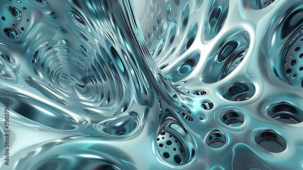 Fototapete 3d rendering of an abstract organic structure with a blue-green surface. the structure resembles a c