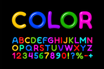 Color font, joy colorful. English alphabet and numbers sign. Vector illustration