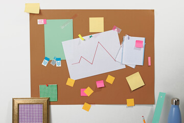 Creative corkboard with stationery and organization concept