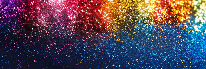 Fancy rainbow colored glitter sparkle confetti background. Trendy invitation card background. Generative AI
