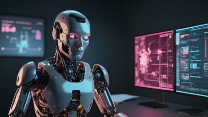 3d illustration AI robot using cyber security