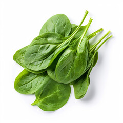 Fresh spinach leaves on isolated white background - ai generative