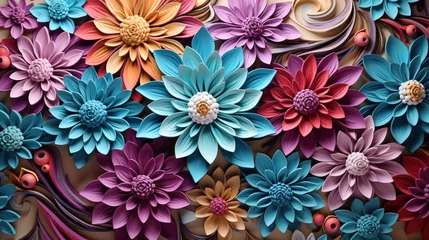 Tuinposter 3d multicolored flowers threedimensional painting © Cybonad