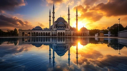Deurstickers A sunrise at Blue Mosque, Shah Alam, Malaysia. Blue Mosque or Sultan Salahudin Abdul Aziz Shah Mosque is the state of mosque of Selangor,Malaysia.    © Tumelo