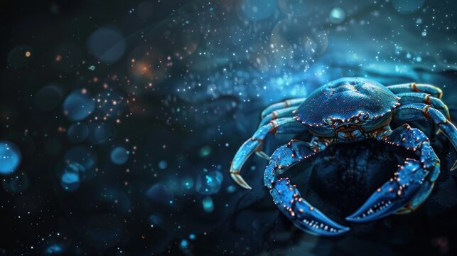 Epic view crab of cancer zodiac on blue space background. Generated AI image