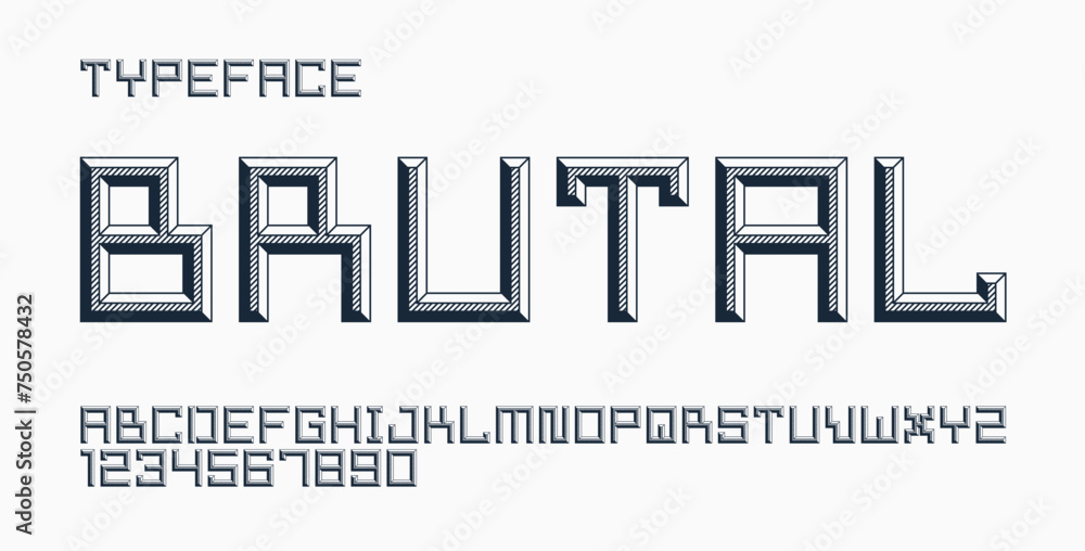 Poster minimal geometric cyberpunk font with facet effect, vector typeface in geometry volume style, future