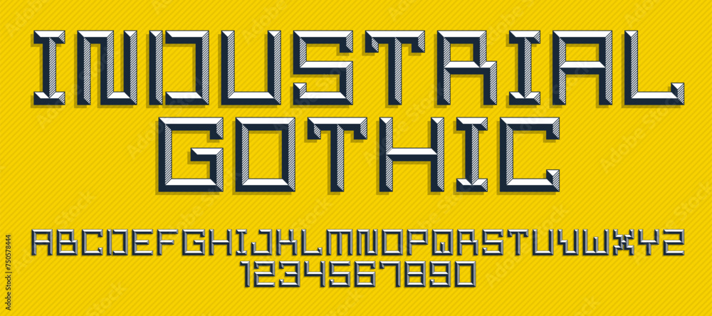 Poster minimal geometric cyberpunk font with facet effect, vector typeface in geometry volume style, future