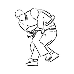 Martial arts coach, sambo, judo and wrestling. belt wrestling vector sketch