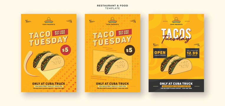 Tasty mexican tacos bundle restaurant menu cover social media flyer banner design