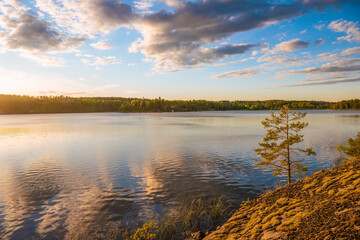 Sunset over the lake Järnlunden, Sweden