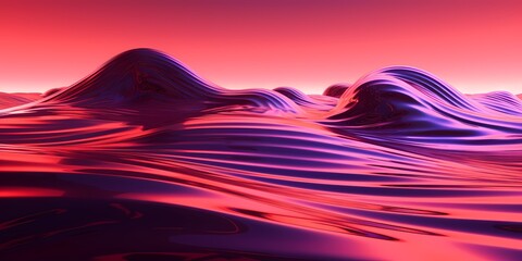 Neon pink and orange 3D waves with a glossy sheen, their reflective surface adding a futuristic allure to the scene.