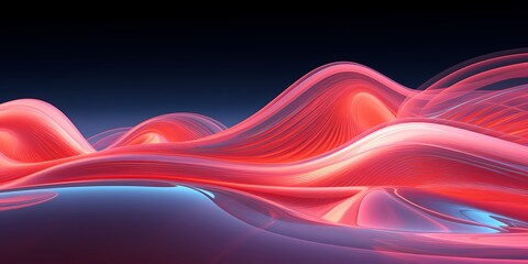 Neon pink and orange 3D waves with a glossy sheen, their reflective surface adding a futuristic allure to the scene. - obrazy, fototapety, plakaty