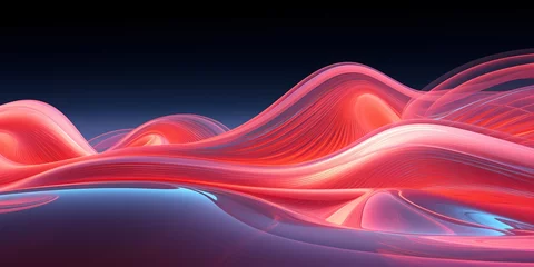 Poster Neon pink and orange 3D waves with a glossy sheen, their reflective surface adding a futuristic allure to the scene. © NUSRAT ART