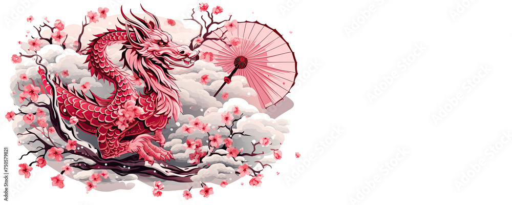 Canvas Prints Dragon in the Cherry Blossoms