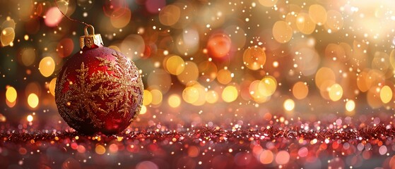 Obraz na płótnie Canvas Festive Christmas Bokeh: Shiny Red and Gold Decorations