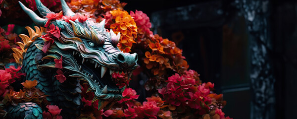 Dragon sculpture with floral decoration