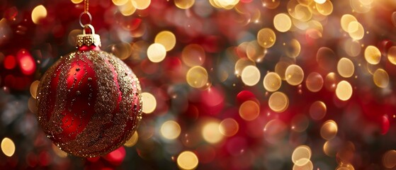 Festive Christmas Bokeh: Shiny Red and Gold Decorations