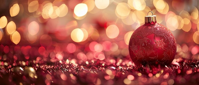 Festive Christmas Bokeh: Shiny Red and Gold Decorations