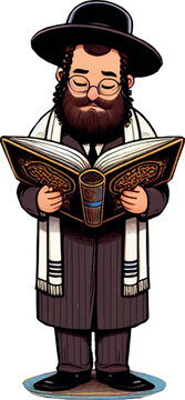 jewish man reading book, black hat, glasses clip art preview