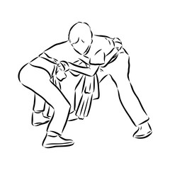 Martial arts coach, sambo, judo and wrestling. belt wrestling vector sketch