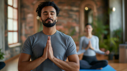 Obraz premium Indian Couple Practicing Advanced Yoga Poses