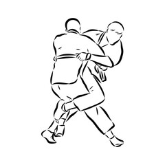 Martial arts coach, sambo, judo and wrestling. belt wrestling vector sketch
