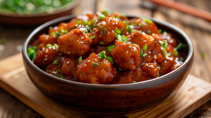 Manchurian, an Indo Chinese dish, beautifully arranged on a wooden background