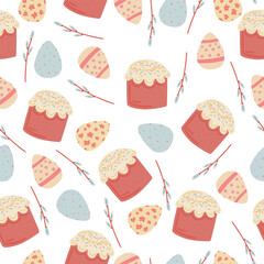Easter cake and eggs flat design seamless pattern