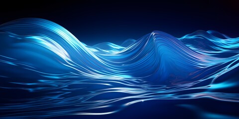 Electric blue and cyan 3D waves shining under the light, their reflective surface intensifying their dynamic energy.