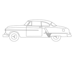 Line art drawing of a classic car from the 50s