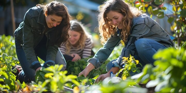 Young Women Working in the Garden Picking and Cultivating Fresh Produce