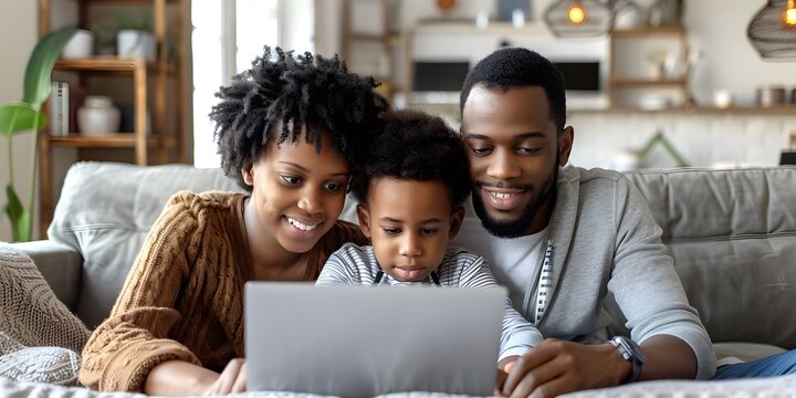 African American Family Bonding Over Technology in Layered Fibers Style
