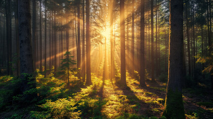 Spring Forest with Beautiful Sun Rays