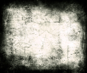 Grunge scratched scary background with black frame, distressed horror texture - 750582855