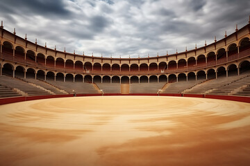 Empty round bullfight arena in Spain. Spanish bullring for traditional performance of bullfight - obrazy, fototapety, plakaty