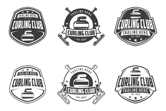 Curling logo Set of emblem badge curling sport vector design, Monochrome style badges of curling. Labels for sport teams