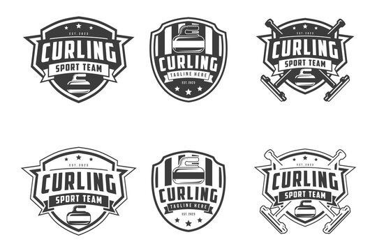 Curling logo Set of emblem badge curling sport vector design, Monochrome style badges of curling. Labels for sport teams