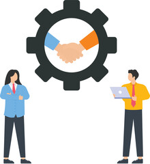 Fototapeta na wymiar Business partnership and teamwork and business process control, Work with automated machine with gears and wheels, Partners handshake and light bulb concept,