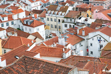 Rooftops of and skyline of a Lisbon, Portugal neighborhood